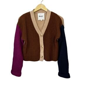 & Merci‎ Women's Cardigan Sweater Long Sleeve Colorblock Pullover Small Preppy